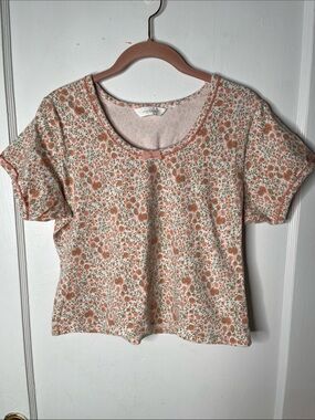 Vintage Victoria’s Secret Country Tee Cropped Ditzy Floral Peony Melon Orange